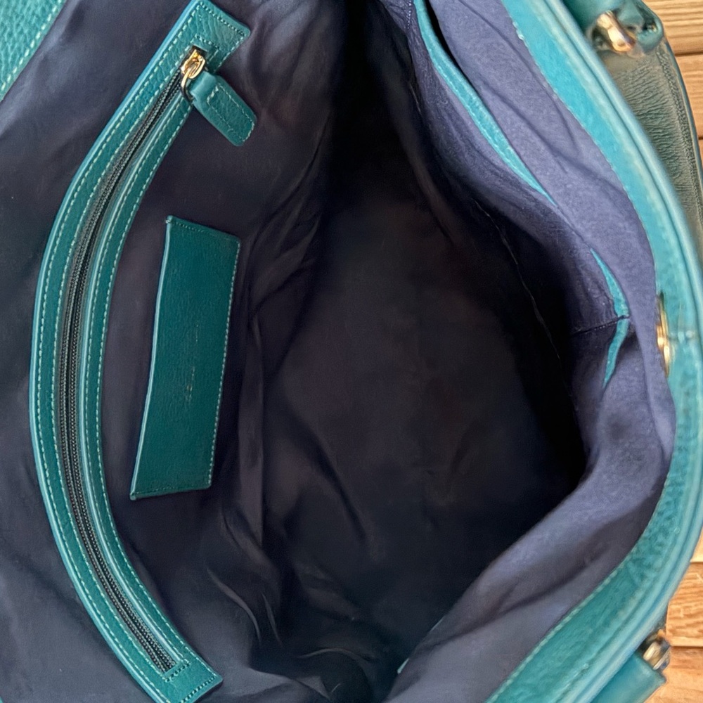 Cole Haan Teal Pebbled Leather Tote Structured Work Bag - Picture 6 of 8